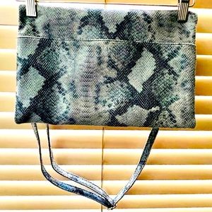 Vegan leather gray snake skin clutch w/strap